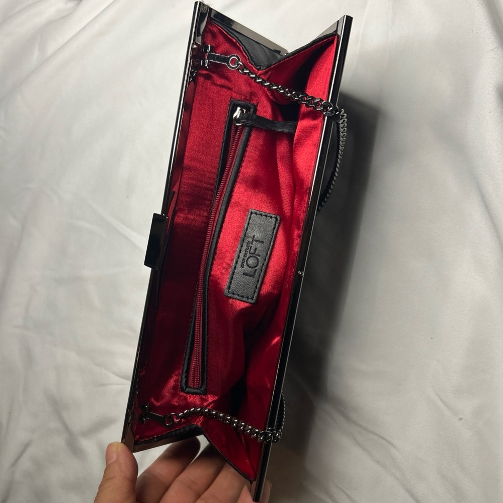 LOFT Red and Black Clutch with Chain Strap